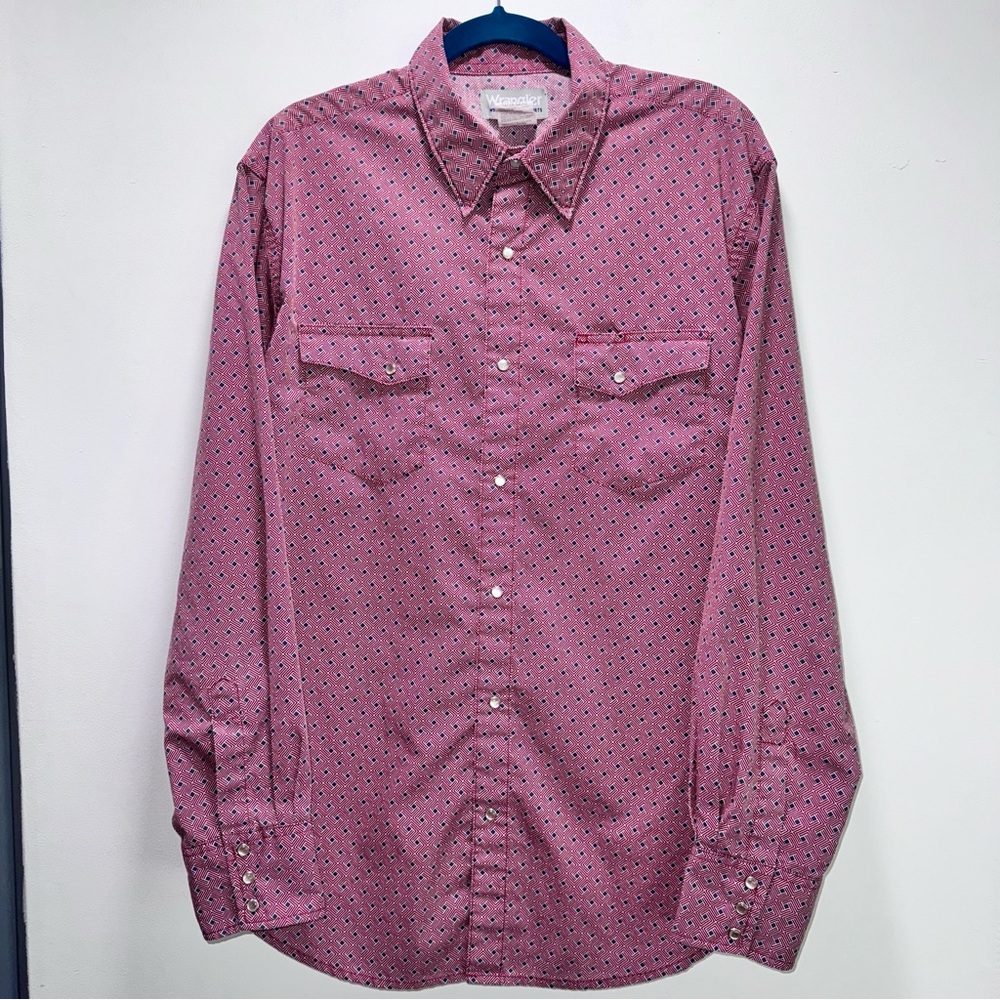 Vintage 90s Wrangler Wrancher Pearl Snap Shirt Long Sleeve Western Cowboy Size L